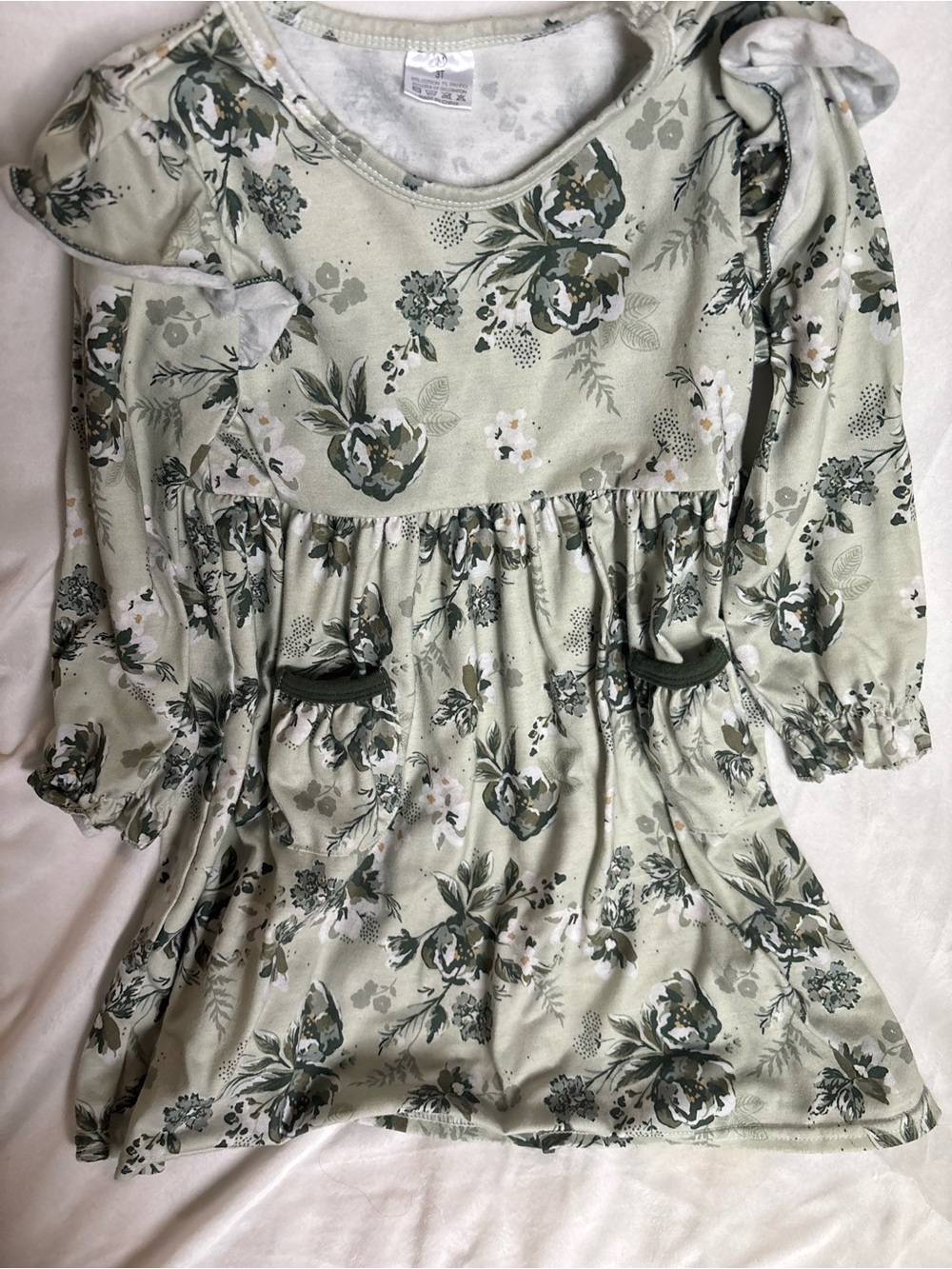 Green floral print toddler girls dress